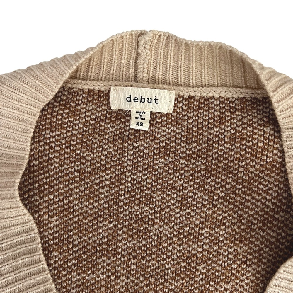 Brown Cream Checkered Knit Cardigan Vintage Grandpa Core XS - Picture 3 of 5